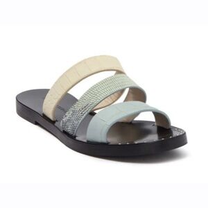 Freda Salvador Iris Women’s Embossed Leather‎ Slide Sandal Size 7 Black Cream